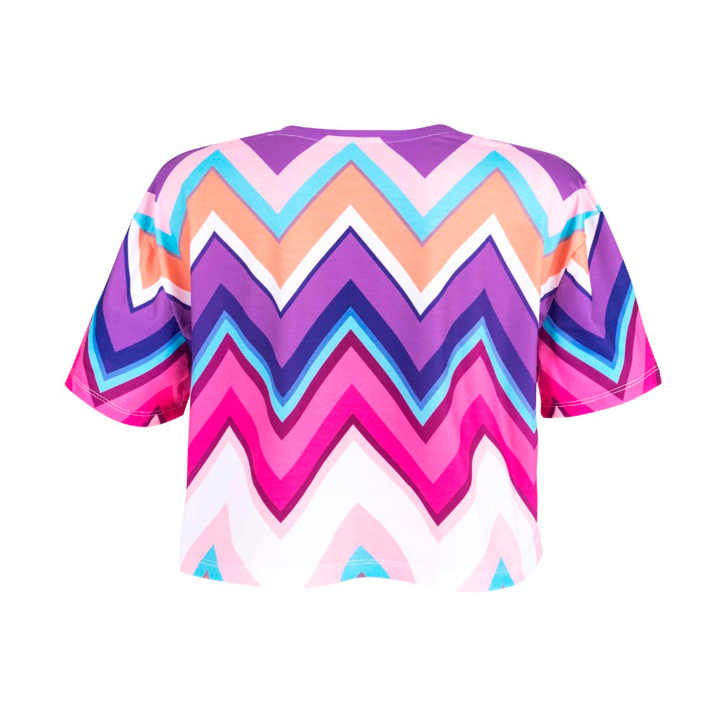 Crop Purple Zig Zag T-Shirt