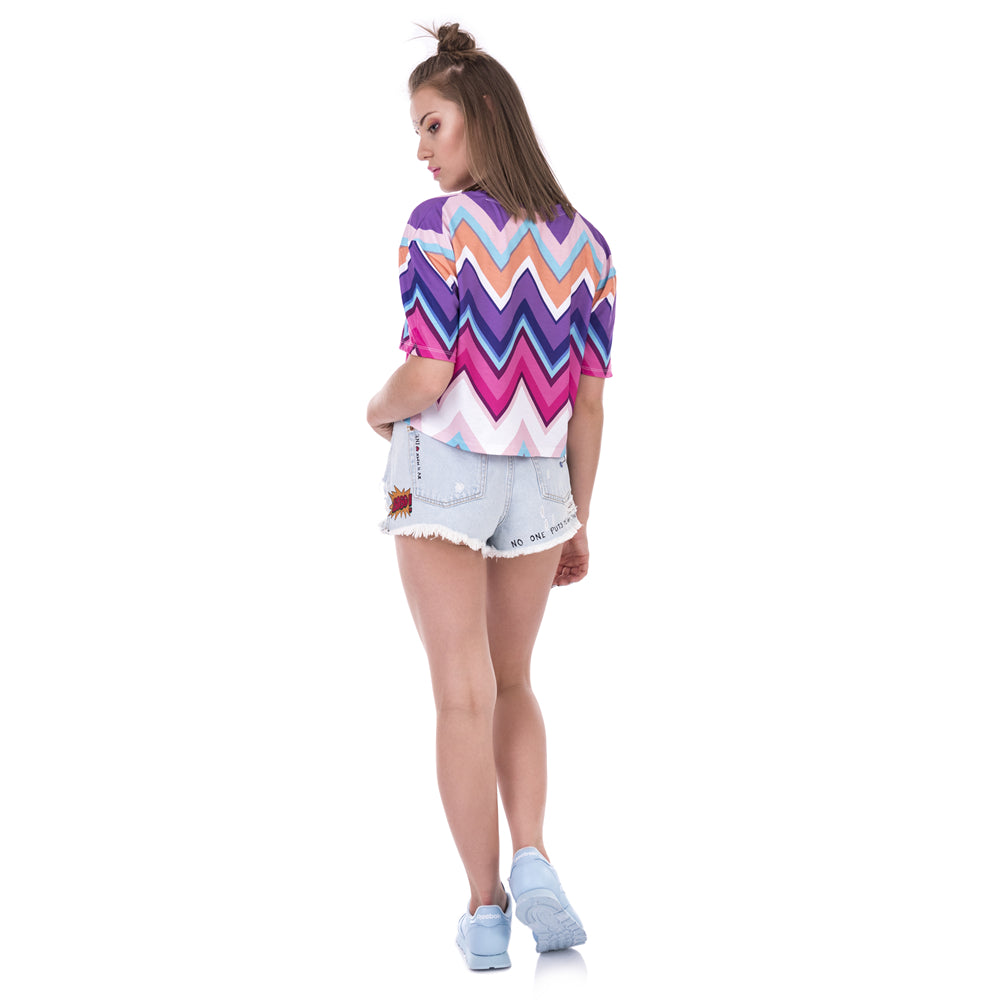 Crop Purple Zig Zag T-Shirt